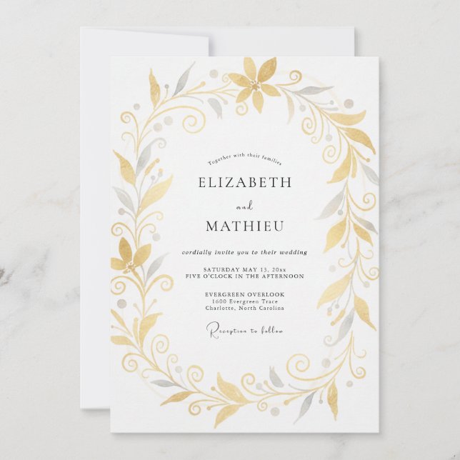 Convite Casamento de Coroa de Ouro e Prata (Frente)