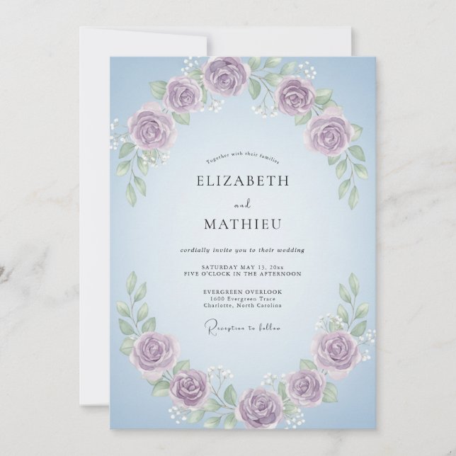 Convite Casamento de Coroa de Vinca Amethyst (Frente)
