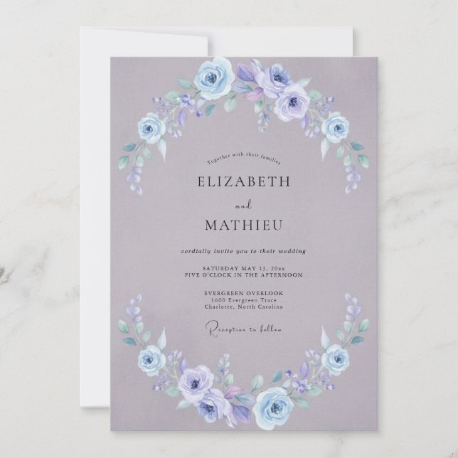 Convite Casamento de Coroa de Vinca Lavanda (Frente)