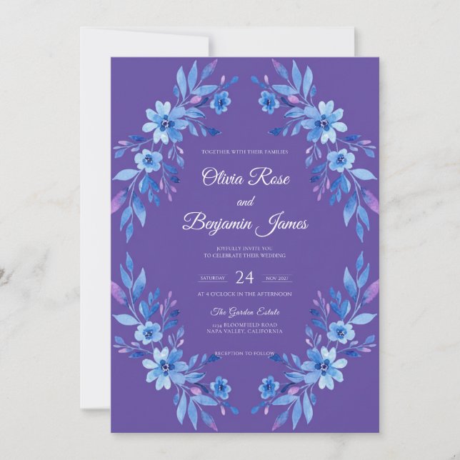 Convite Casamento de Coroa de Violeta Azulada (Frente)
