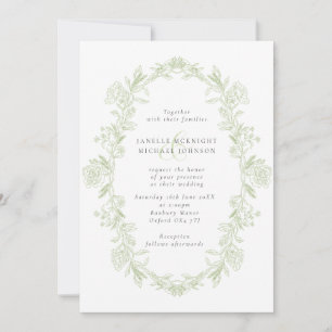 Convite Casamento de Coroa Floral Barroca Sage Elegante