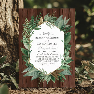 Convite Casamento de Coroa Rústica de Verdor e Madeira