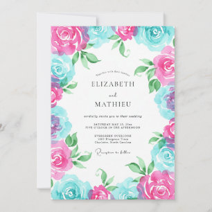 Convite Casamento de Coroa Turquesa Magenta