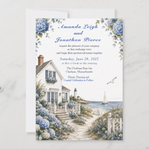 Convite Casamento de Cottage de Hydrangeas na Costa de Cap