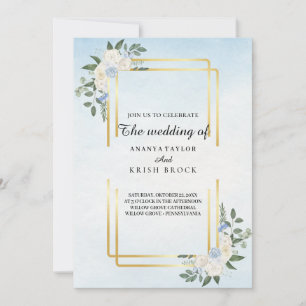 Convite Casamento de cottage romântico azul floral