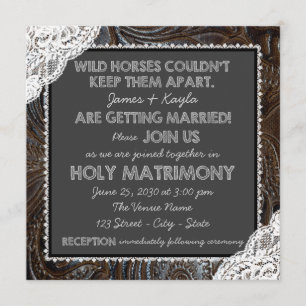 Convite Casamento de Couro e Chalkboard de rendas