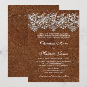Convite Casamento de couro e renda