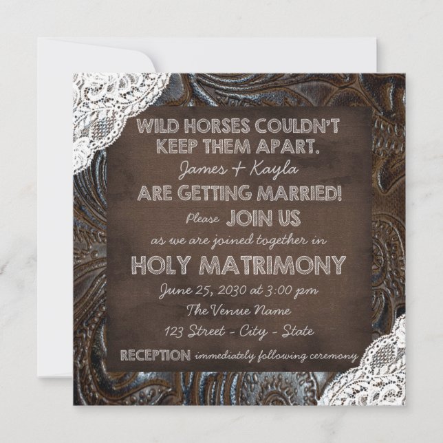 Convite Casamento de Couro e Renda (Frente)