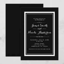 Convite Casamento de Couture Elegante Chic Preto e Branco