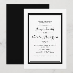 Convite Casamento de Couture Elegante Chic Preto e Branco
