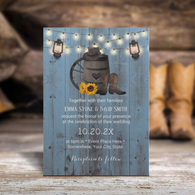Convite Casamento de Cowboy Lanterna Sunflower Posty Madei (Criador carregado)