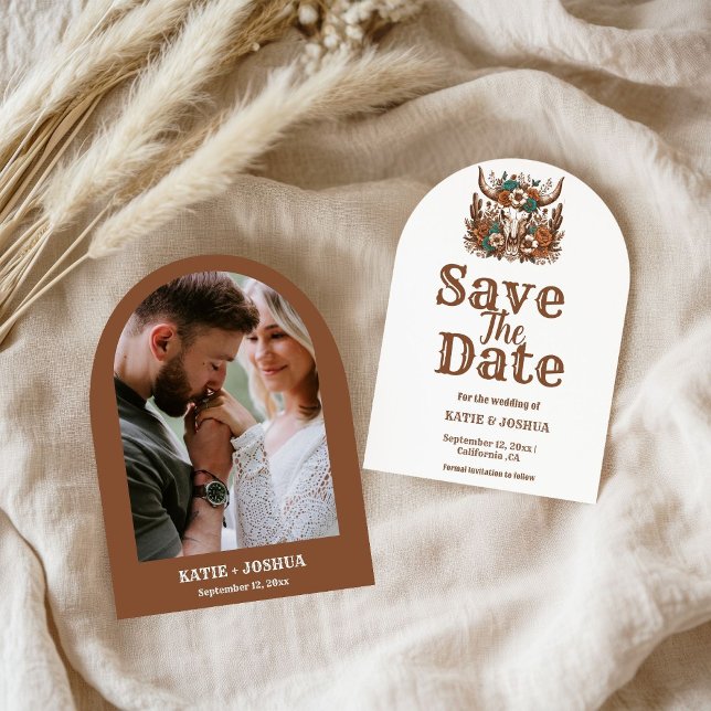 Convite Casamento de cowboy ocidental moderno Boho Salve a (Criador carregado)