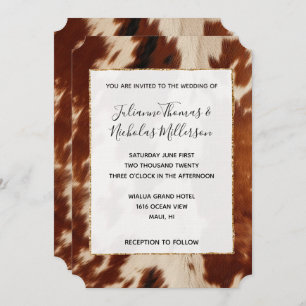 Convite Casamento de Cowhide Animal da Creme Castanho-Sudo