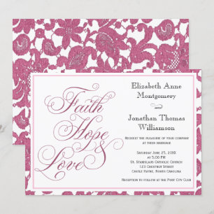 Convite Casamento de Cranberry Lace Faith Hope & Love