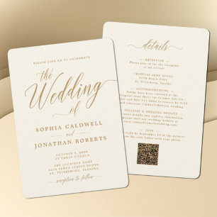 Convite Casamento de Creme de Caligrafia Dourada atualizad