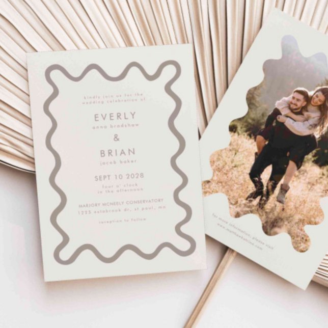 Convite Casamento de Creme de Linha de Desenho de Mão Quir (Criador carregado)