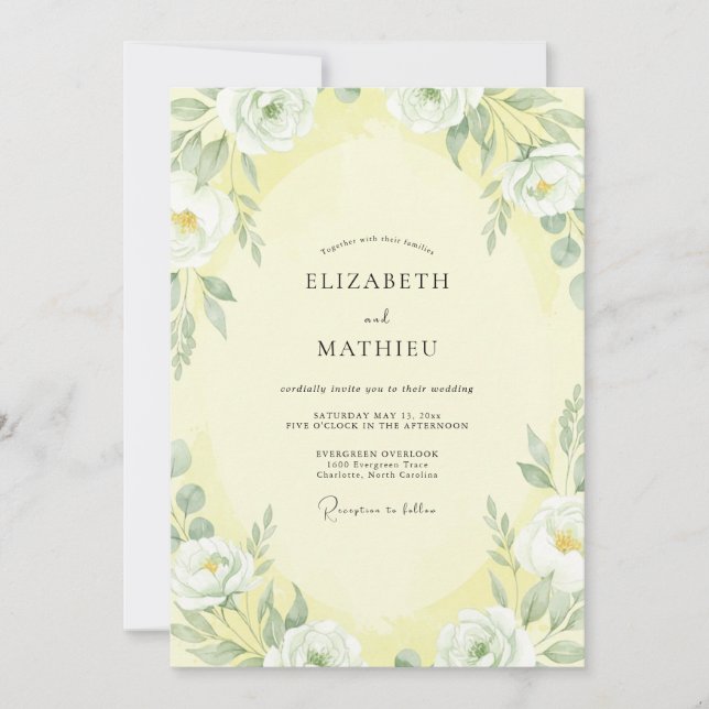 Convite Casamento de Creme de Manteiga Ranunculus Eucalipt (Frente)
