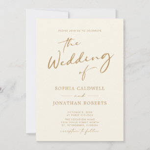 Convite Casamento de Creme Dourado com Caligrafia Moderna