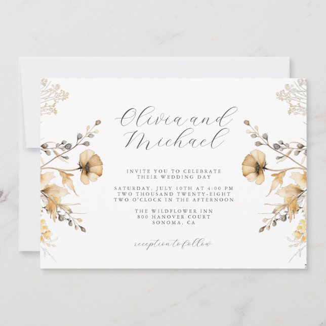 Convite Casamento De Creme E Sage De Flor Selvagem (Frente)