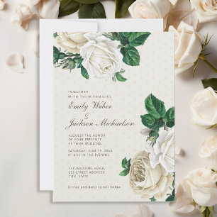 Convite Casamento de Creme Floral de Ivory White