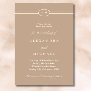 Convite Casamento de Creme Minimalista Elegante Monograma