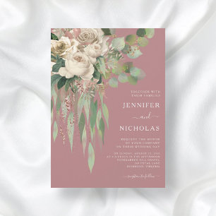 Convite Casamento de Creme Peonies Eucalyptus Dusty Rosa P
