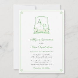 Convite Casamento De Crest Botânico Verde E Branco Elegant