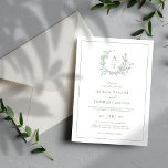 Convite Casamento de Crest de Flor Selvagem Verde Elegante<br><div class="desc">Crescente verde de flor silvestre clássico e convite de casamento monograma.</div>