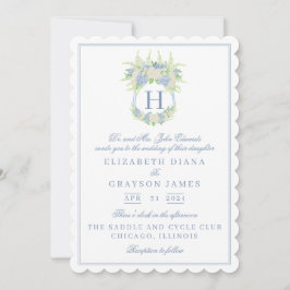 Convite Casamento de Crest de Hydrangea Azul e Branco