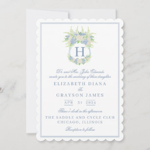 Convite Casamento de Crest de Hydrangea Azul e Branco