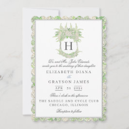 Convite Casamento de Crest de Hydrangea Verde e Branca