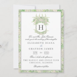 Convite Casamento de Crest de Hydrangea Verde e Branca