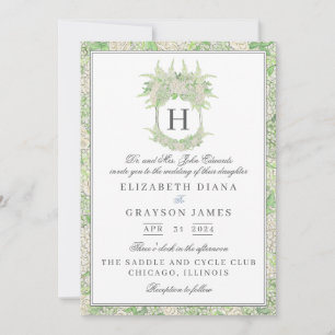 Convite Casamento de Crest de Hydrangea Verde e Branca