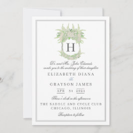 Convite Casamento de Crest de Hydrangea Verde e Branca
