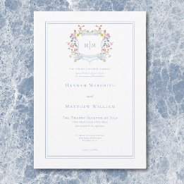 Convite Casamento de Crest de Pastel Azul e Derramado Eleg