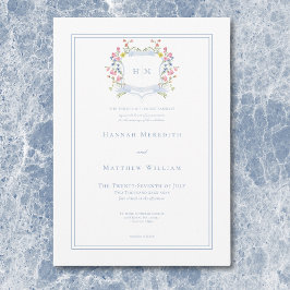 Convite Casamento de Crest de Pastel Azul e Derramado Eleg