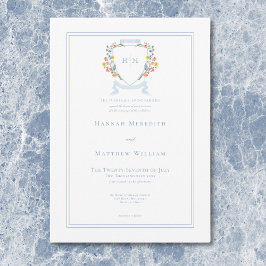 Convite Casamento de Crest de Pastel Azul e Derramado Eleg