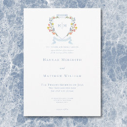 Convite Casamento de Crest de Pastel Azul e Derramado Eleg