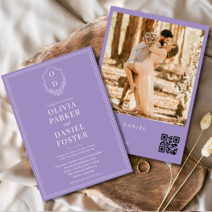 Convite Casamento de Crest do Código QR de Foto Roxo Lilac