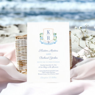Convite Casamento de Crest do Monograma Costeiro Azul do C