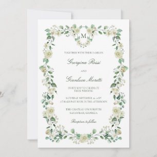 Convite Casamento de Crest e Monogramas com Aquarela Flora