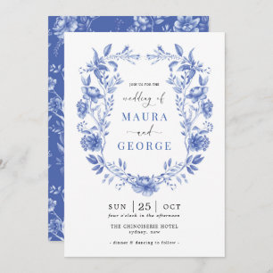 Convite Casamento de Crest Floral Azul de Chinoiserie Gard