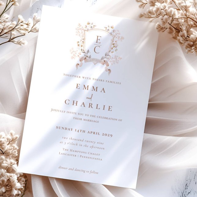 Convite Casamento de Crest Floral de Queda Elegante (Criador carregado)