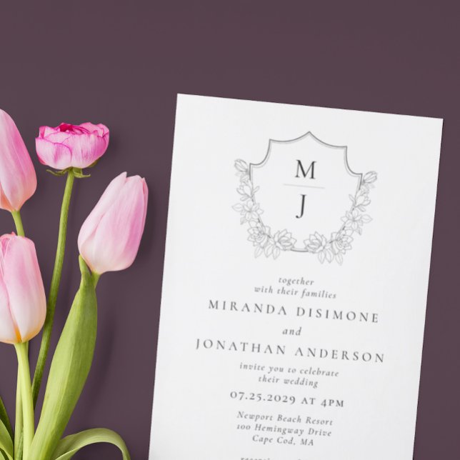 Convite Casamento de Crest Monograma Simples Elegante (Criador carregado)