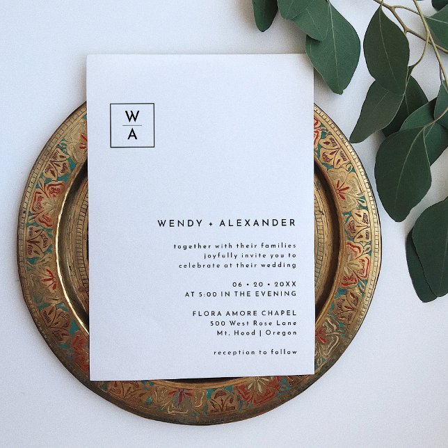 Convite Casamento de Crest. Monogramas Brancos Modernos (Criador carregado)