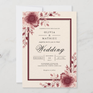 Convite Casamento de Crimson Bloom Frame Romance