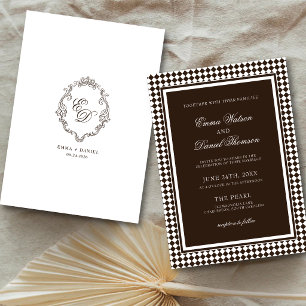 Convite Casamento de Crista de Borda Harlequim Marrom Choc