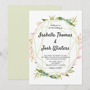 Convite Casamento de Cristal com Folhagem de Folhagem Flor