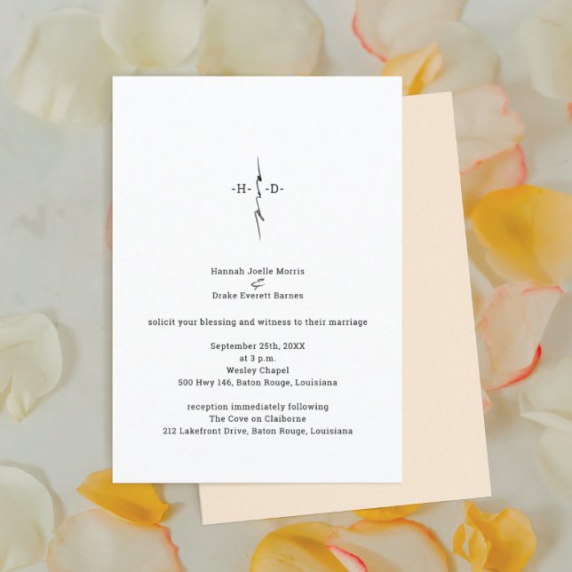 Convite Casamento de Cruz Cristã com Mão Monogramada (Criador carregado)