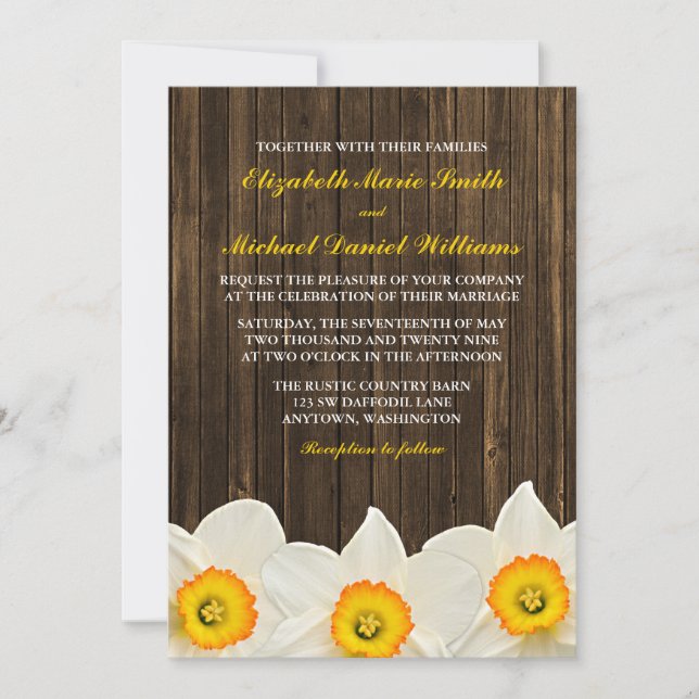 Convite Casamento de Daffodil Barn Wood (Frente)